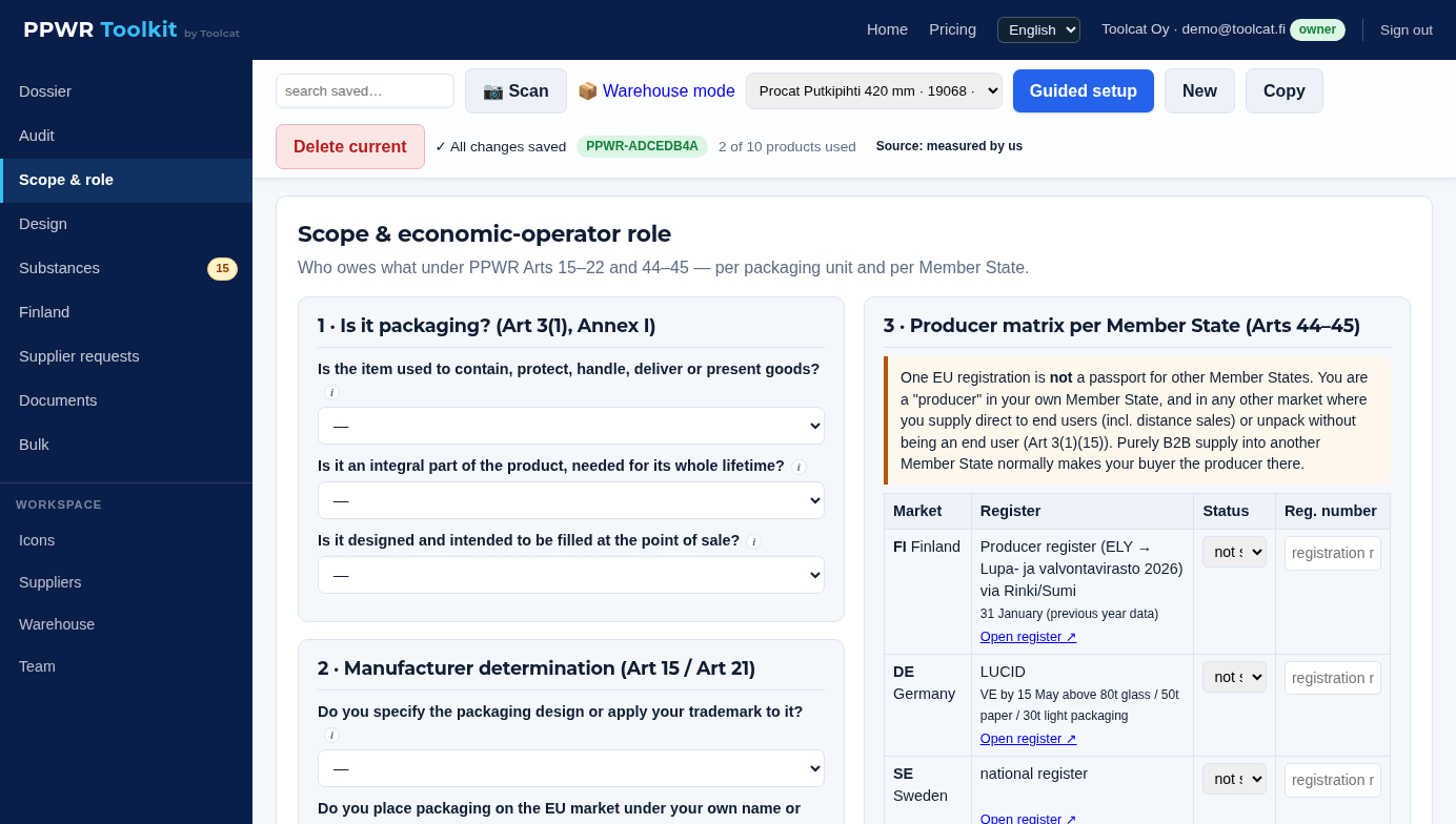 Scope and economic-operator role questions for the open product